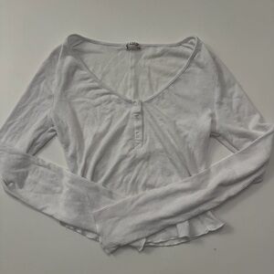 Free People White Ribbed Long Sleeve Top